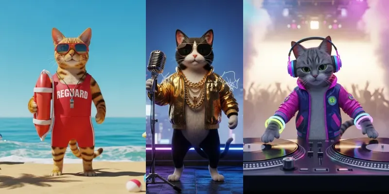 Anthropomorphic 3D Cat Scenes generated by undefined