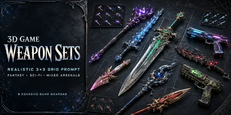 Realistic 3D Game Weapon Grid Set Sheets generated by undefined