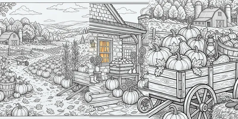 Cozy Autumn Pumpkin Patch Coloring Pages generated by undefined