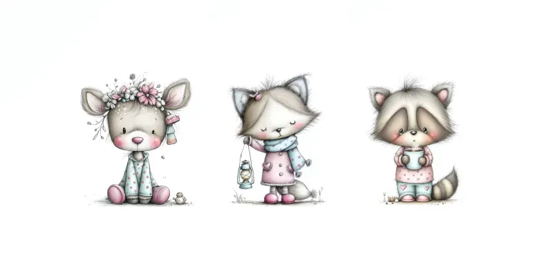 Cute Pencil Watercolor Character Cliparts generated by undefined