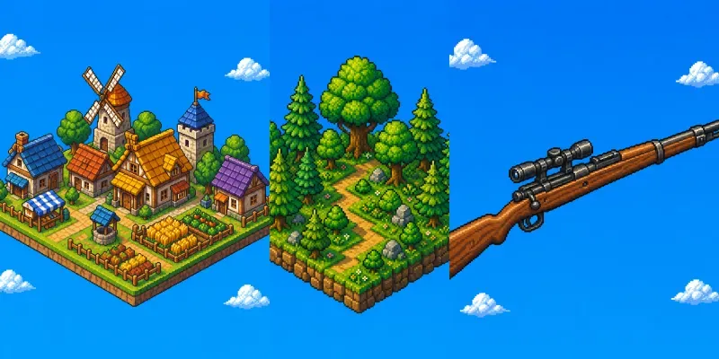 Vibrant 3D Pixel Art Game Assets generated by undefined