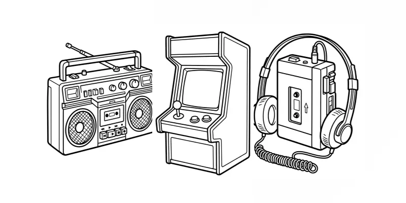 Bold Easy Retro 80s Tech Line Art generated by undefined