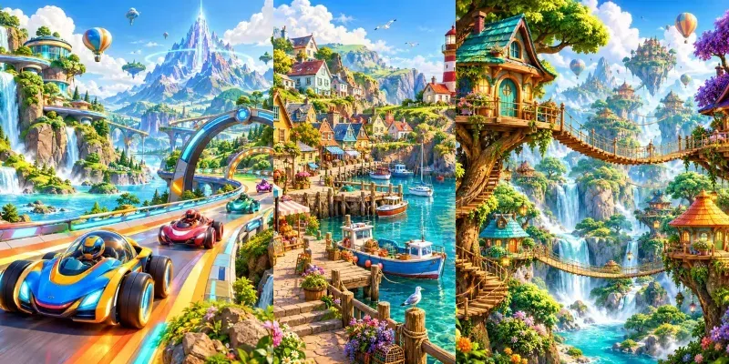 Whimsical Game World Collages