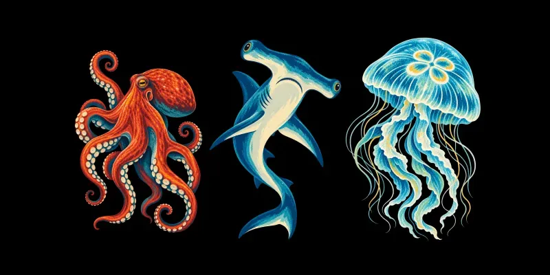 Flat Silkscreen Ocean Animal Clip Art generated by undefined