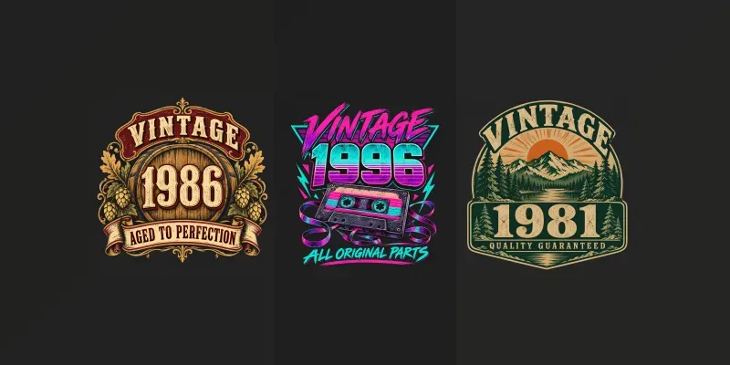 Vintage Birth Year Birthday Tee Designs