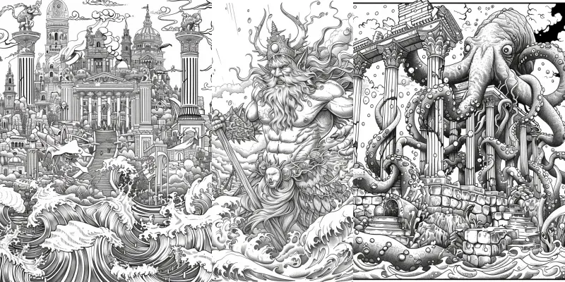 Ancient Sea Gods Ocean Myths Coloring generated by undefined