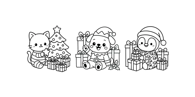 Christmas Baby Animals Coloring Pages generated by undefined