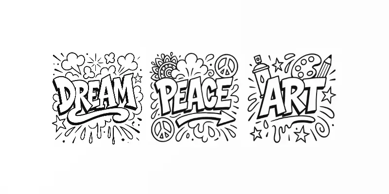 Graffiti Text Coloring Book Page Generators generated by undefined