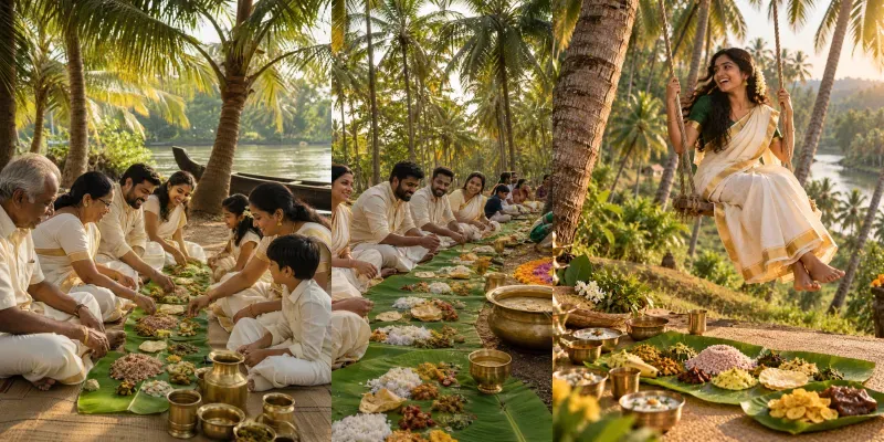 Onam Feasts Beneath Palm Trees generated by undefined