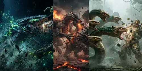 Epic Creature Combat Actions generated by gemini-image