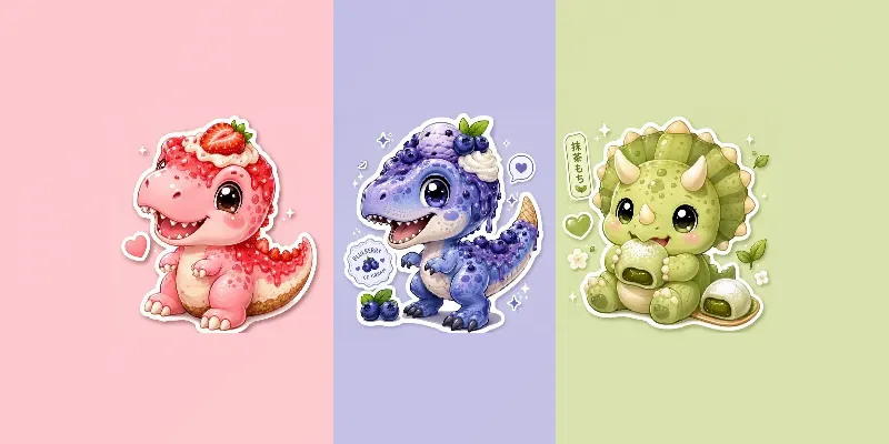 Cute Fruit Food Dino Sticker Packs generated by undefined