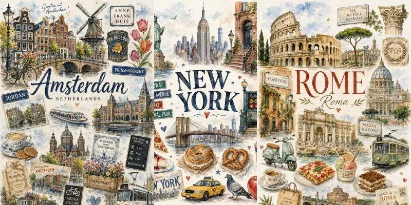 Watercolor City Travel Posters generated by undefined