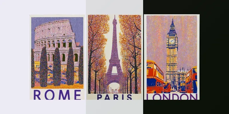 Retro Screen Print Travel Posters generated by undefined