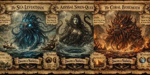 Ancient Sea Horror Bestiary Posters generated by chatgpt-image