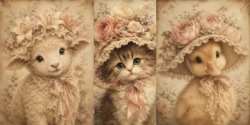 Vintage Whimsical Floral Animals generated by undefined