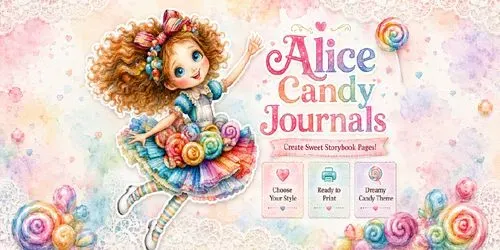 Alice In Candy Wonderland Junk Journals generated by midjourney