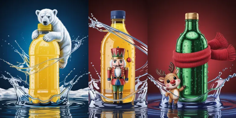 Festive Drink Bottles With Christmas Charms generated by undefined
