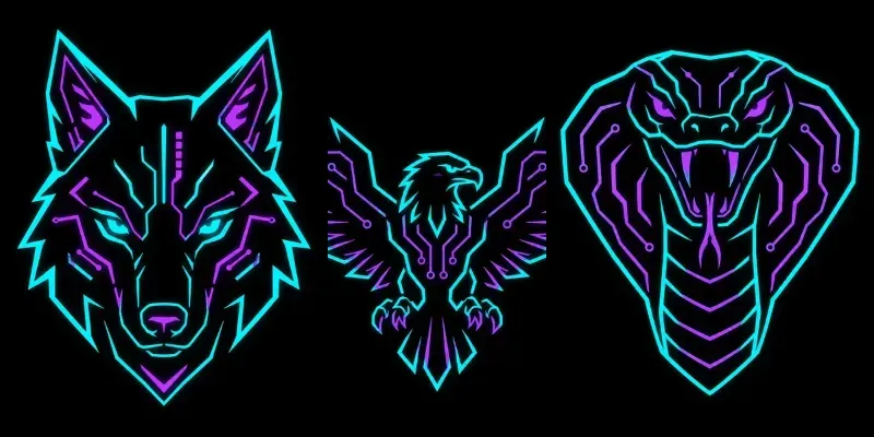 Minimalist Cyberpunk Neon Animal Logos generated by undefined