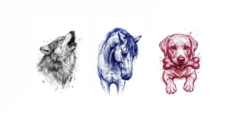 Gestural Ink Animal Portraits generated by undefined