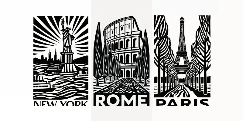 Black And White Linocut City Posters generated by undefined