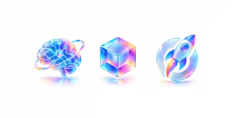 3D Glassmorphism Tech Logos