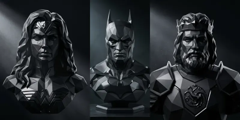 Dark Geometric Faceted Hero Sculptures generated by undefined