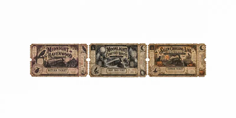 Spooky Train Ticket Ephemera generated by undefined