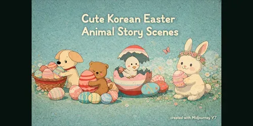 Cute Korean Easter Animal Story Scenes generated by midjourney