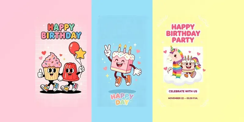 Cute Birthday Mascot Poster Templates generated by undefined