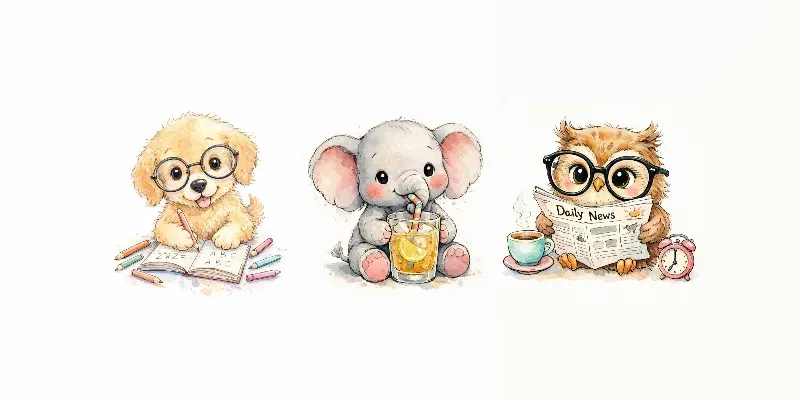 Cute Ink Watercolor Animals generated by undefined