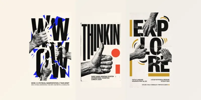 Tactile Typography Swiss Collage Posters generated by undefined