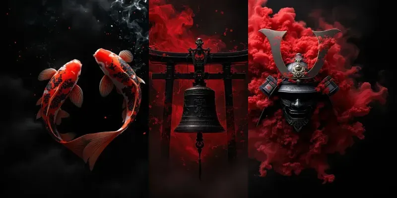 Japanese Surreal Ink Red Black Art generated by undefined