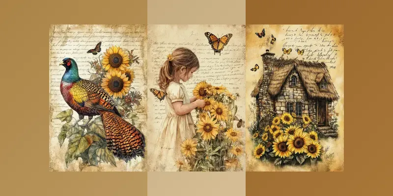 Watercolor Sunflower Junk Journal Pages generated by undefined