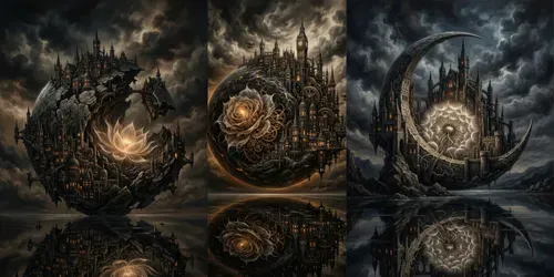 Gothic Surreal Moon Castle Art generated by gemini-image