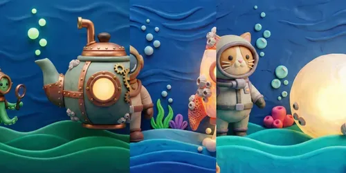 Whimsical Polymer Clay Underwater Worlds generated by gemini-image