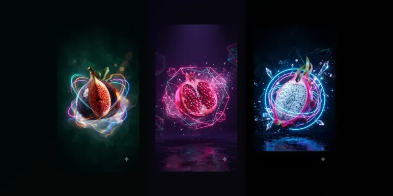 Surreal Neon Fruits Portraits