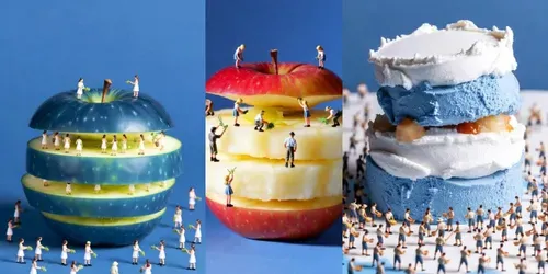 Tiny Humans Works On Different Fruits generated by sora