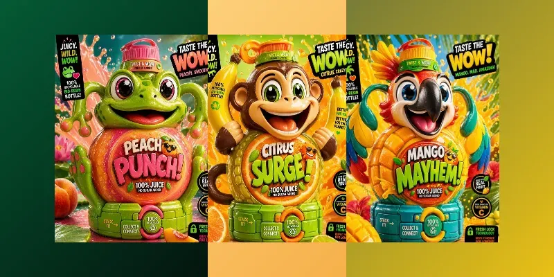 Juice Packaging Products Cartoonish generated by undefined