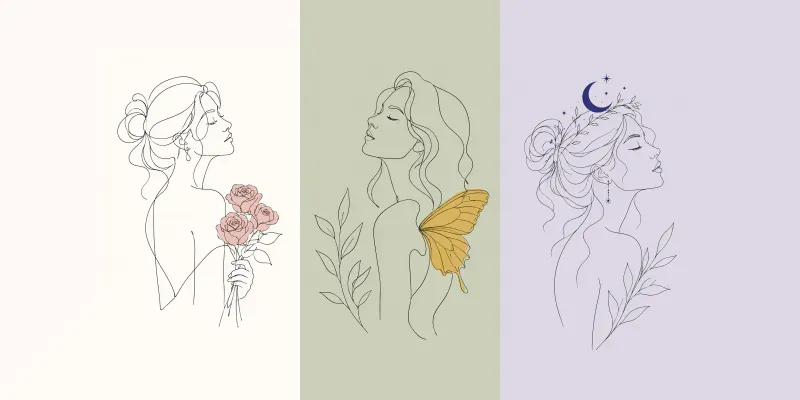 Line Art Woman Face Drawing Illustrations generated by undefined
