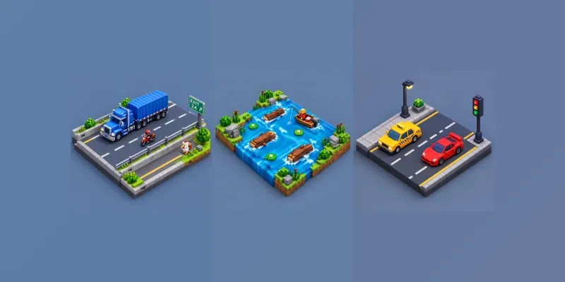 3d Voxel Road Crossing Traffic Game