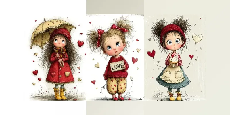 Whimsical Valentine Girl Storybook Clips generated by undefined