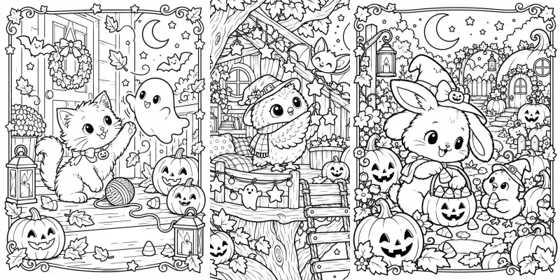 Cozy Halloween Critters Coloring Pages