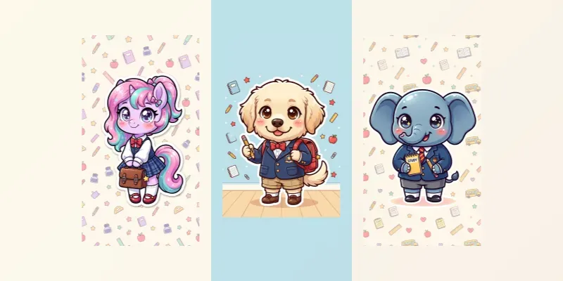 Cute Back To School Chibi Animals Art generated by undefined