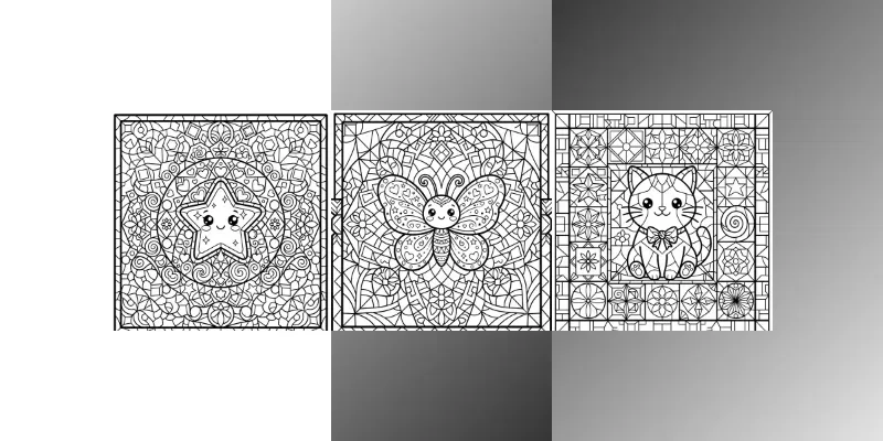 Kawaii Stained Glass Coloring Pages generated by undefined