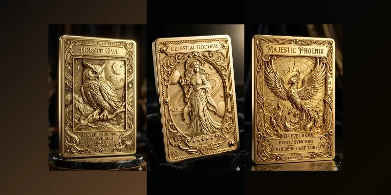 3D Relief Gold Metal Trading Card Art generated by undefined