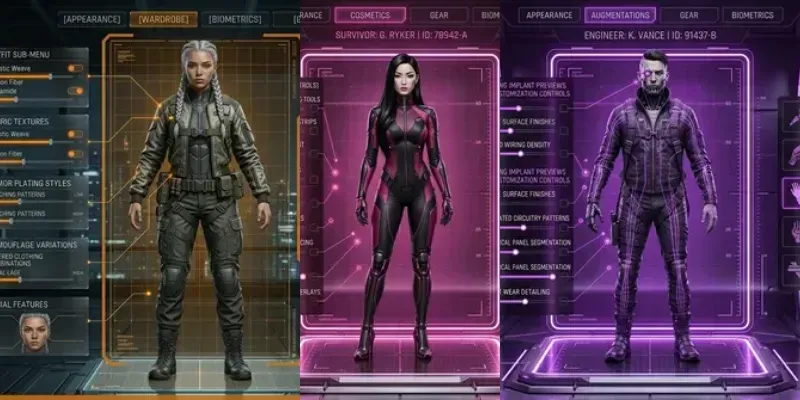 Cyberpunk Scifi Character Creator UIs generated by undefined