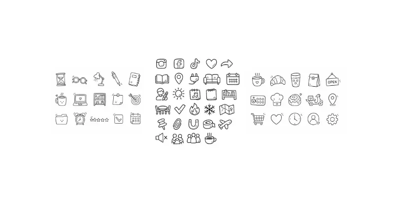 Kawaii Handdrawn Svg Web Icon Set Prompts generated by undefined