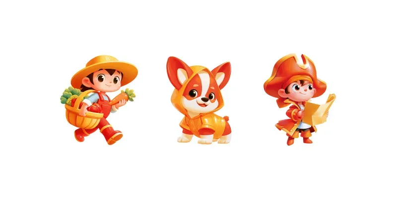 Cute Glossy Character Cliparts generated by undefined