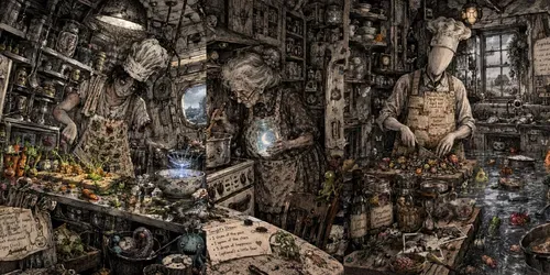 Dark Surreal Kitchen Doodle Artworks generated by chatgpt-image