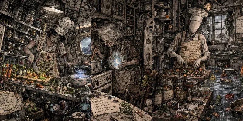 Dark Surreal Kitchen Doodle Artworks